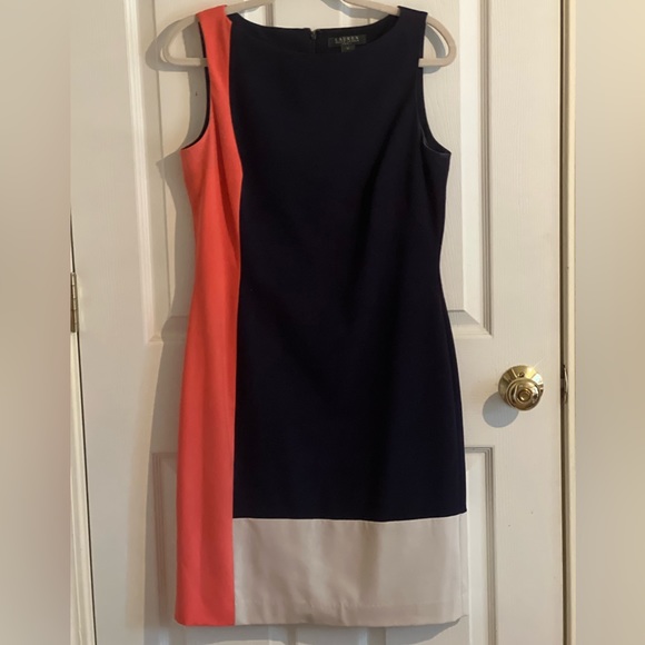 Lauren Ralph Lauren Color Block Shift Dress Sz. 10 Orange, Blue and Cream. - Picture 2 of 6